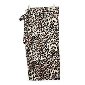 Aakaa Cheetah Print Satiny Feel True Wrap Skirt W/Long Waist Ties Sz S